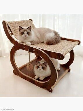 Sisal Cat Scratcher Chair, Elevated Cat Lounge Bed for Indoor Cats, Wooden Pet